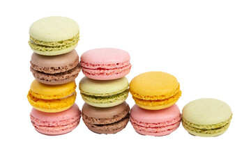 stack of different colored tasty macaroons isolated against transparent background
