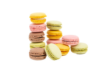 stack of different colored tasty macaroons isolated against transparent background