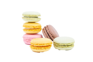 stack of different colored tasty macaroons isolated against transparent background