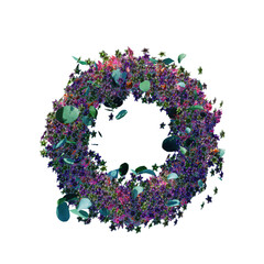 wreath of wild flowers, plants and purple wildflowers on a tranparent background