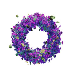 Flower spring wreath witj leafs on transparent. top view