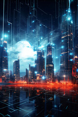 Fototapeta na wymiar Futuristic city and internet of things (IoT) modern cityscape background