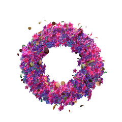 Flower spring wreath witj leafs on transparent. top view