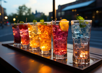 A Vibrant Display of Colorful Beverages - obrazy, fototapety, plakaty