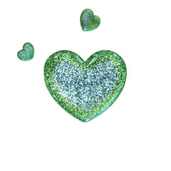 Set of 3d hearts with glitter. Glowing design element for Valentine's day holiday, Engagement cards on transparent background