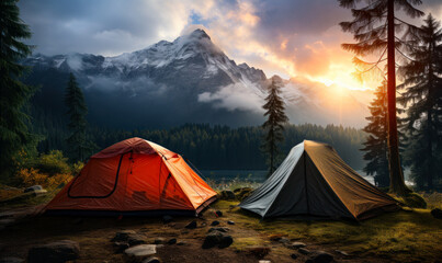 Tents Under Blue Skies on a Lush Green Meadow