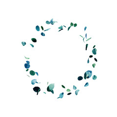 Green circle with flying leafs. floral frame. Elegant vintage wreath. Wedding invitation, greeting card