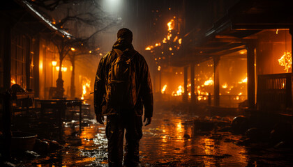 A Lone Figure Embracing the Warmth of the Dancing Flames