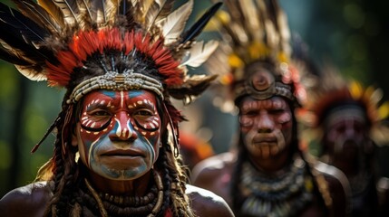 Indian tribe with painted faces.