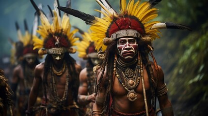 Indian tribe with painted faces.