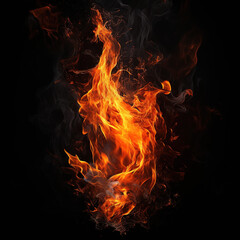Fire black background flames cut out close up orange red hot blaze