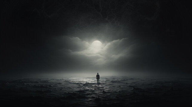 abstract metaphorical image of depression. a person with a mental illness. mental health concept. copy space.