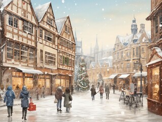 Obraz premium Street in a Christmas night in an old town