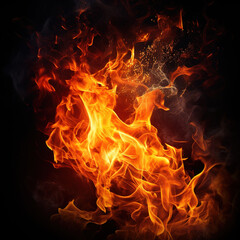 Fire black background flames cut out close up orange red hot blaze