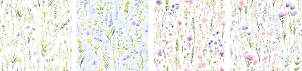 A collection of seamless floral patterns in a modern pastel palette: soft hues & contemporary design Design for print, poster, banner, textile