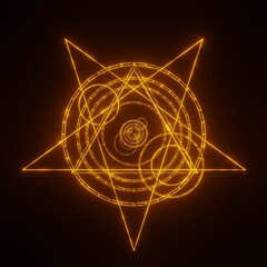 Esoteric occult pentagram, magic signs. Magic mason seal, satan pentagram. Alchemy, witchcraft esoteric or occult signs with pentagram stars in circle. © AlexMelas