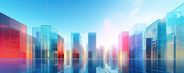 Skyscrapers in rainbow colors. copy space for text.