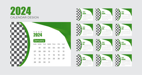 calendar design for 2024 year Planner desk green template. 2024 calendar design