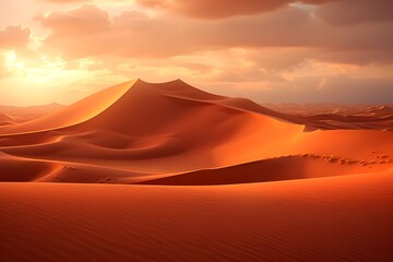 Fototapeta na wymiar A golden desert dune under the setting sun. 