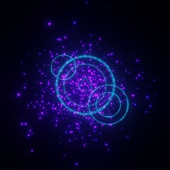 Obraz premium Purple magic signs on a circle. Spell effect with sparks and runes