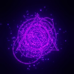 Magic spell purple circle ring with sparkles, ritual sign on dark background.