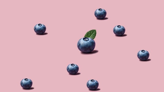 Stop motion Cut and whole Blueberry appear and disappear on pastel background. High quality video 4K. Detailed stop motion video. Background or wallpaper in food and drinks videos.