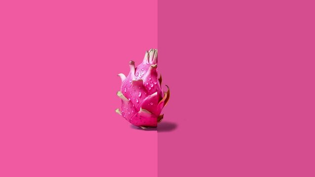 Stop motion Cut and whole Dragon fruit appear and disappear on pastel background. High quality video 4K. Detailed stop motion video. Background or wallpaper in food and drinks videos.