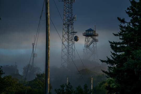 Fryingpan Mountain Firewatch covered in fog in Pisgah National Forest, North Carolina