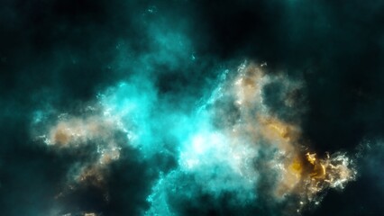 Abstract blue sparkles and smoke on dark background