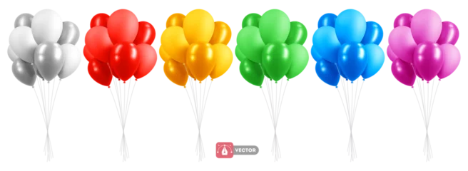 Deurstickers Set of 3d realistic colorful bunch holiday balloons. Rainbow colors and white, matte and glossy. Fun inflatable balloons flying in the air, decorations for birthday, other events. Vector illustration © Pagina