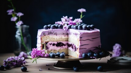 Obraz na płótnie Canvas Delicious Blueberry Lemon Lavender Cake 