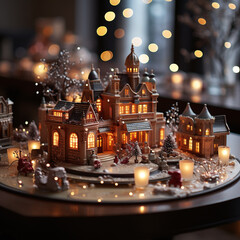 Background toy decoration winter Christmas village illuminated