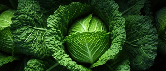 Foto op Plexiglas Vibrant green cabbage leaves close-up. © smth.design