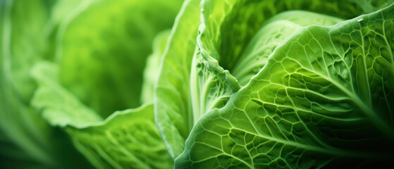 Fototapeta premium Vibrant green cabbage leaves close-up.