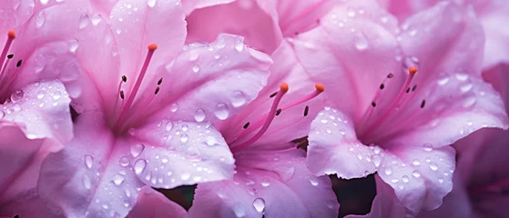 Rolgordijnen Lush azalea petals, dew-kissed in soft morning light. © smth.design