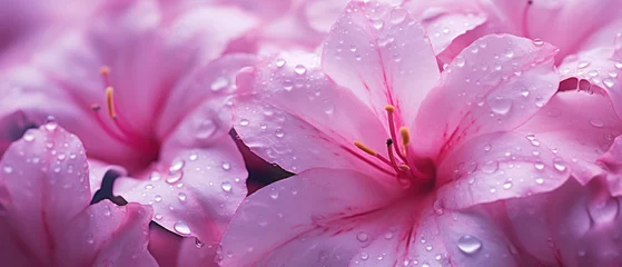 Zelfklevend Fotobehang Lush azalea petals, dew-kissed in soft morning light. © smth.design