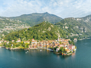 Landscape with Varenna town at Como lake region, Italy - obrazy, fototapety, plakaty