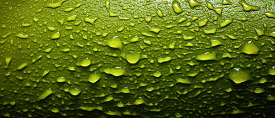 Vibrant green leaf with raindrops.