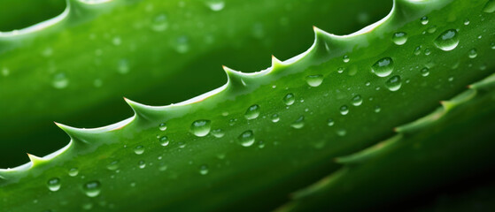 Close-up of dewy aloe leaves. - obrazy, fototapety, plakaty