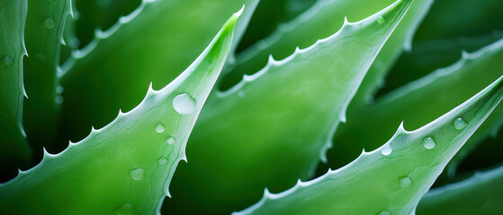 Close-up of dewy aloe leaves.