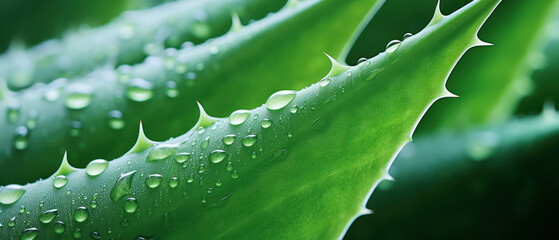 Close-up of dewy aloe leaves.
