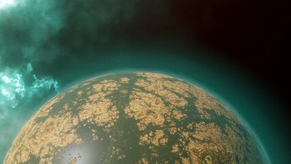 Exoplanet from space, sunset or sunrise. 3d rendering