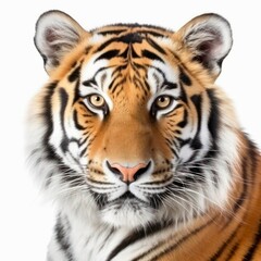 Closeup portrait of a tiger on white background.