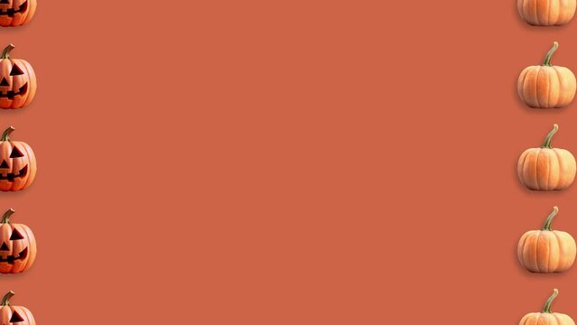 Stop motion Helloween Pumpkin appear and disappear on pastel background. High quality video 4K. Detailed stop motion video. Background or wallpaper in food and drinks videos.