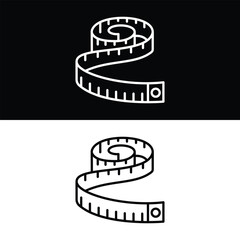 Measuring tape Icon, Black and White Version Design Template