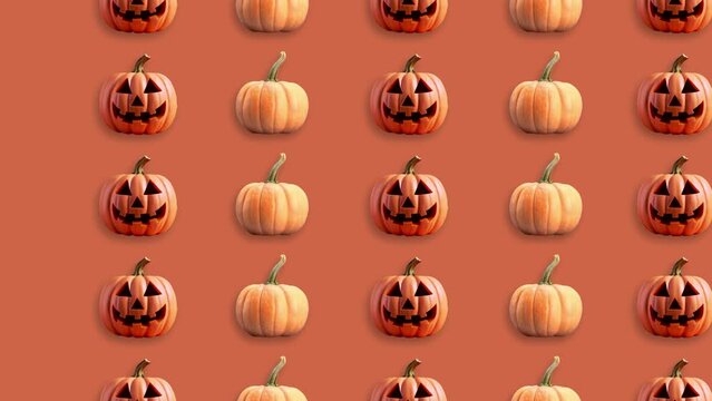Stop motion Helloween Pumpkin appear and disappear on pastel background. High quality video 4K. Detailed stop motion video. Background or wallpaper in food and drinks videos.