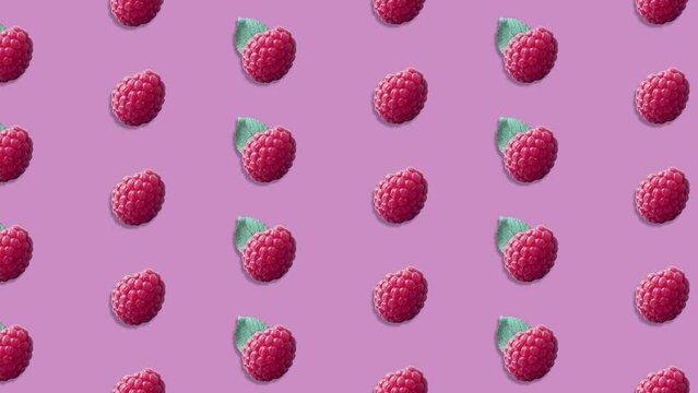 Stop motion Cut and whole Raspberry appear and disappear on pastel background. High quality video 4K. Detailed stop motion video. Background or wallpaper in food and drinks videos.