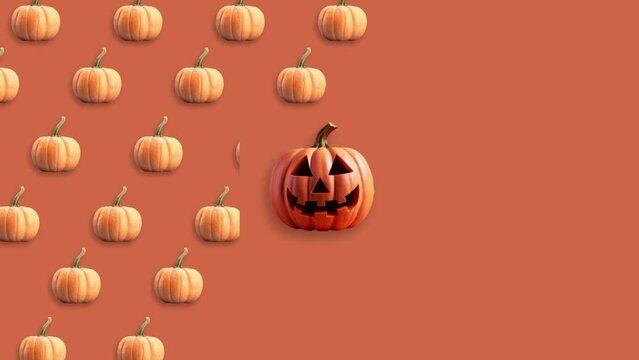 Stop motion Helloween Pumpkin appear and disappear on pastel background. High quality video 4K. Detailed stop motion video. Background or wallpaper in food and drinks videos.