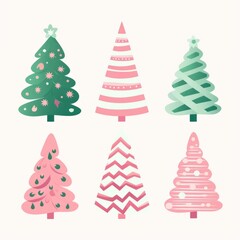 set of christmas trees in white isolated background. Pattern