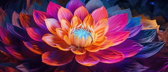 Close-up futuristic neon flower design with a vibrant. - obrazy, fototapety, plakaty